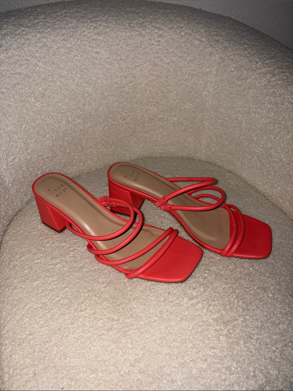 a new day Red Strappy Block Heel Mules